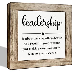 Leadership Quote Decorative Wooden Box Sign, Leader Gifts Appreciation Gift for Leader Boss Men Women, Decorative Inspirational Leader Quote, Home Office Decor