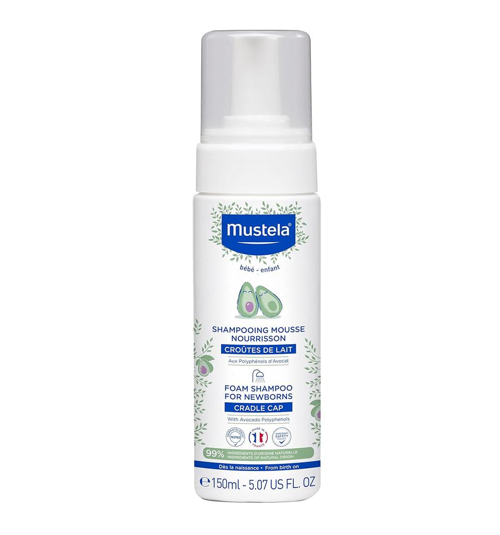 Mustela Foam Shampoo for Newborns - Baby Shampoo for Cradle Cap with Naturally Derived Avocado Oil Polyphenols - Fragrance-Free - 5.07 fl. oz, Exp: 10/20/2028