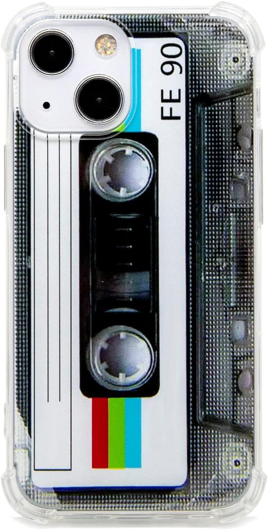 Case for iPhone 13 Mini Matte Finish Heavy Duty Soft Back Cover with Reinforced Corners TPU Soft Bumper Retro Cassette Tape Case Compatible with iPhone 13 Mini