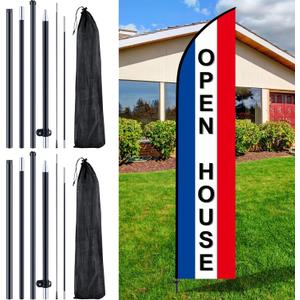 Gisafai 2 Sets Feather Flag Pole Kit Swooper Flutter Flag Hardware Pole Portable Flag Pole Holder with Ground Stake and Bag for Business Storefronts Advertising Outside (7 ft)