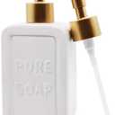 Decorative Soap Dispenser White Ceramic Lotion Bottle with Embossed Letters Noble Golden Matte Pump