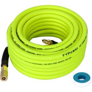 Air Compressor Hose 3/8 Inch x 50 Feet Hybrid Hose with Fittings, Flexible and Kink Resistant, 1/4" Industrial Quick Coupler and Plug Kit - Green