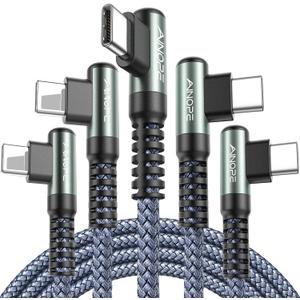 AINOPE 60W USB C Cable 5Pack 3.3+3.3+6.6+6.6+10ft C to C Cable Fast Charging Type C Charger Fast Charging, Right Angle for Charging Fit for iPhone 17 Pro Max Samsung iPad MacBook