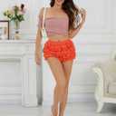 Women's Y2K Ruffle Mini Shorts Lace Sexy Bloomers Lolita Layered Skirt Cute Sweet Pettipants (Orange, XXL)