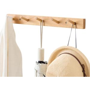 Hickory Wood Coat Rack Wall Mount, 20 Inch Coat Hook Hanger Wooden Wall Coat Rack with 5 Hooks for Purse Clothes Towels Hats in Entryway Bedroom Bathroom, Natural