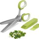 5-Blade Herb Cutter Scissors with Safety Cover, Cleaning Comb - Green
