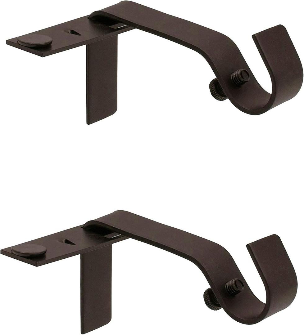 Kenney  Fast Fit Curtain Rod Brackets, No-Drill, No-Measure Installation, Durable Metal Design, Fits 1/2" & 5/8" Curtain Rods, Oil Rubbed Bronze, 2-Pack (One Size)