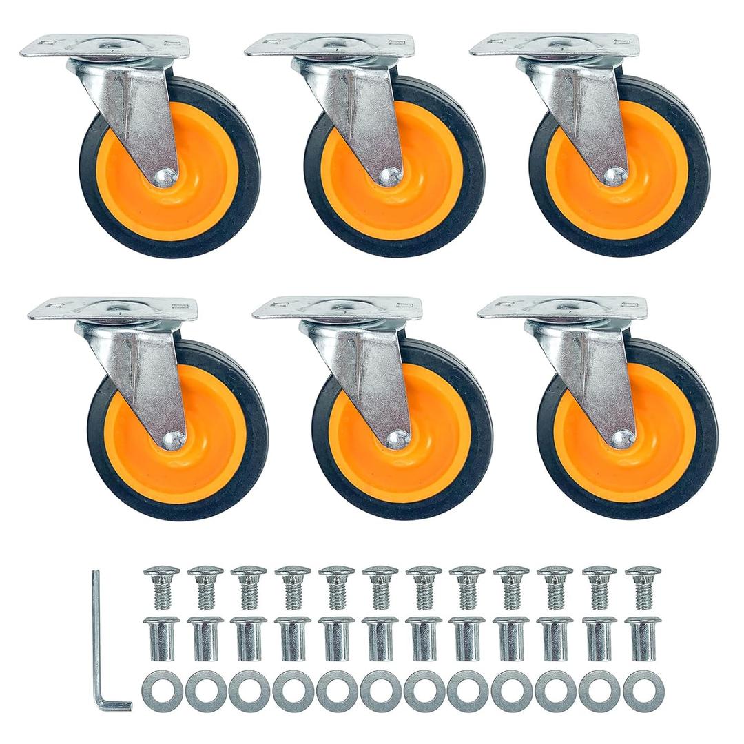 Upgraded Caster Wheels for Mechanic Creepers Wheels Replacements, Quality Replacement Parts Fit for 36'' - 40'' Plastic Creeper, Wheel Size: 3 inch in Diam., Plate Hole Picth: 2 inch, Pack of 6