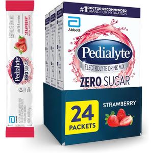 Pedialyte Electrolyte Drink Mix With Zero Sugar | Hydration With Key Electrolytes | Great Hydration Low in Calories | Strawberry, 24 Powder Packets (EXP 11/01/26)