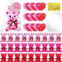 Poen 18 Pack Valentines Day Bears Bulk with Heart Cards Mini Valentine Stuffed Animal with Heart Pattern Bears Toys Keychains for Kids Boy Girl Classroom Prize Goodie Bag Stuffers Party Favor (Pink)