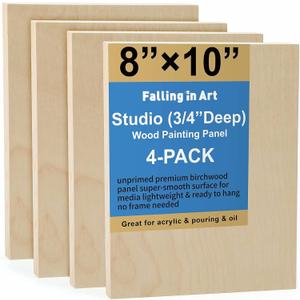 Falling in Art Unfinished Birch Wood Canvas Panels Kit, 4 Pack of 8x10 Studio 3/4 Deep Cradle Boards for Pouring Art, Crafts, Painting, and More