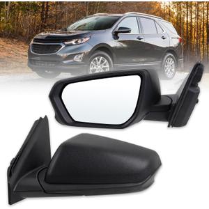 Left Driver Side Mirror Compatible With 2018 2019 2020 2021 2022 2023 2024 Chevy Equinox With Manual Folding Power Glass Heated Matte Black Replace#84225382(5Pins)