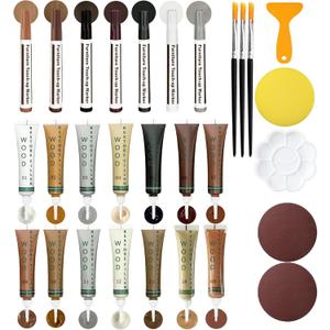 Wood Repair Kit - Scratch Repair Set of 21 - Wood Filler and Furniture Markers for Touching Up Hardwood Scratches, Holes, Cracks, Stains, Laminate Floor, Cabinets, and Tables