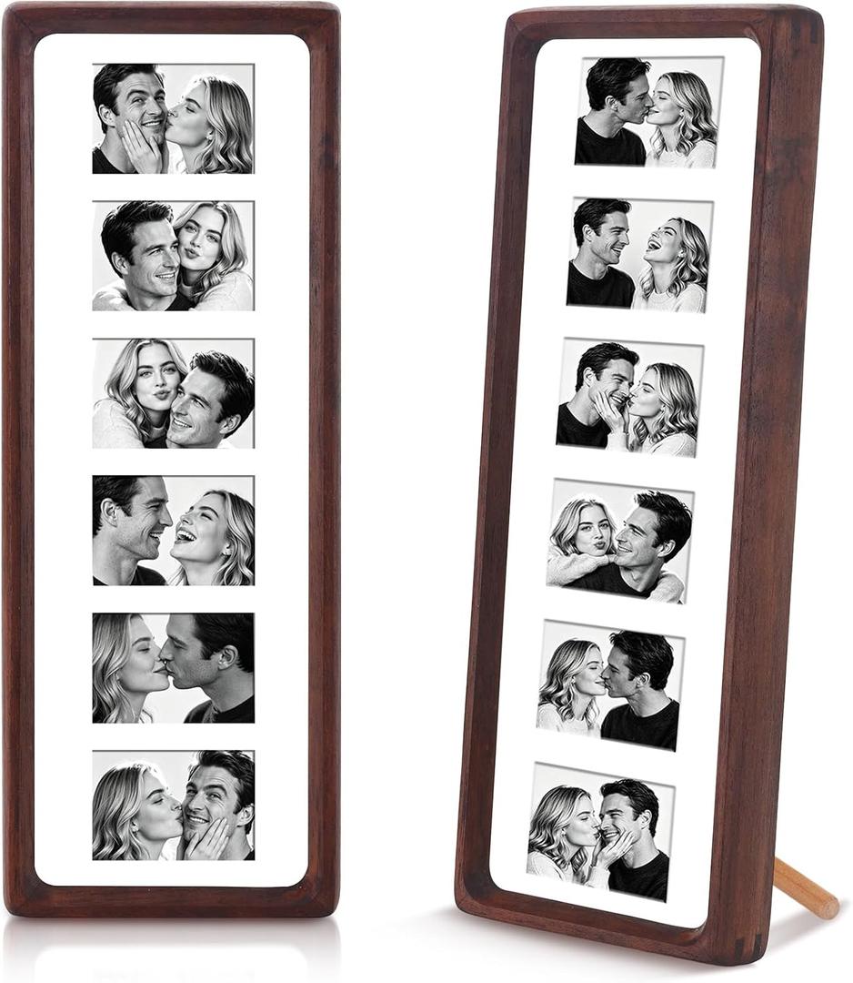 2 Pack Wood Photo Booth Frames 4.7"x12.6" Wood Photo Strip Frame Walnut Film Picture Holder with Stand for Wall Tabletop Desk Home Display Wedding Grad Baby Shower, 12.6x4.7 inches