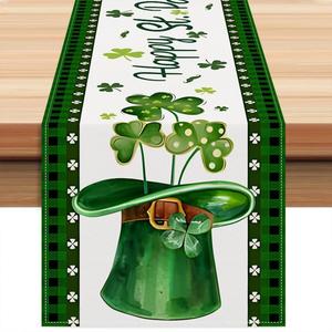 2 x St Patrick's Day Table Runner 13*72 inch,Green Lucky Shamrock Clover Table Runner Seasonal Spring Holiday Plaid Farmhouse Kitchen Dining Table Decoration for Indoor Outdoor Home Party Decor