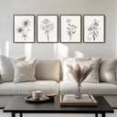 Framed Black and White Floral Wall Art for Living Room, 4 Piece Vintage Botanical Canvas Painting Prints Artwork for Walls, Rustic Minimalist Flower Pictures for Bedroom Hallway Kitchen Wall Decor