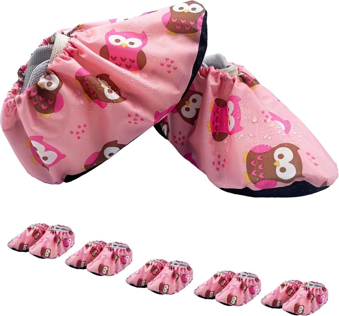 5 Pairs Kids Shoe Covers Reusable Non Slip Washable Dustproof Durable Waterproof Boots Cover For Indoors Floors Kindergarten Elementary School (Medium, Pink)