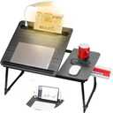 CloudTrip Plus XL Adjustable Laptop Desk with Light, USB Port, iPad Holder, Drawer Storage - Larger 23.6IN Adjustable Lap Desk for Bed, Home Office, Breakfast Tray, Fordable Legs Desk (Black)