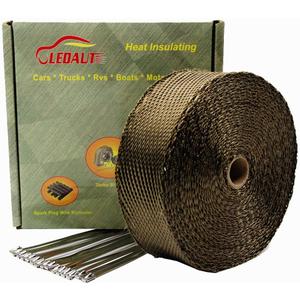 LEDAUT 2"x 50' Twill Weave Motorcycle ATV Titanium Exhaust Heat Shield Wrap with 11.8" Locking Ties 