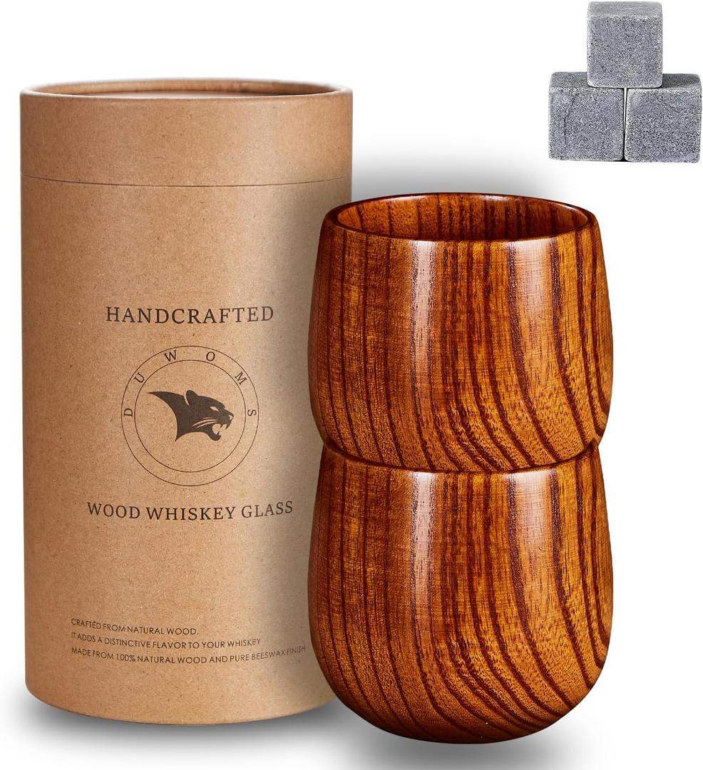 The Original Wooden Bourbon Drinking Glass 2PCS, Wooden Old Fashioned Whiskey Glass, Charred Old Fashioned Glass Bourbon Whiskey Gifts for Men, Dad, or Brother, Father's Day