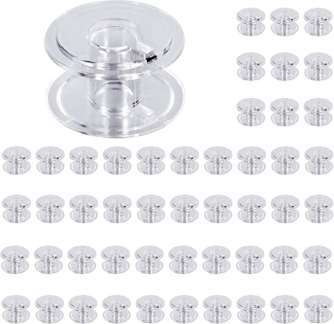 SINGER Class 15 Bobbins for Sewing Machines, Transparent Plastic Bobbins, 50 Count