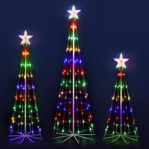 OUSHENG LED Outdoor Christmas Tree Light Show Decorations, Outside Lighted Cone Xmas Decor with Star Toppers for Yard Porch Backyard Patio, 4 Colors, 3ft 4ft 5ft