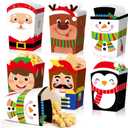 Zhanmai 60 Pcs Christmas Popcorn Boxes Christmas Treat Candy Boxes Xmas Reindeer Snowman Santa Claus Elf Paper Party Favor for Xmas Popcorn Cookie Goodie Gift Supplies Decor, 6 Designs