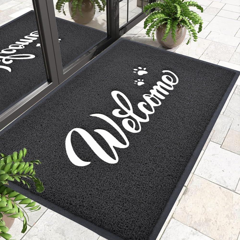 T.HENV Welcome Mat Outdoor, 36x24 All-Season Waterproof Front Door Mat, All-Weather Quick Drying Doormat, Low Profile Indoor, Patio Porch Entryway Floor, Black-White