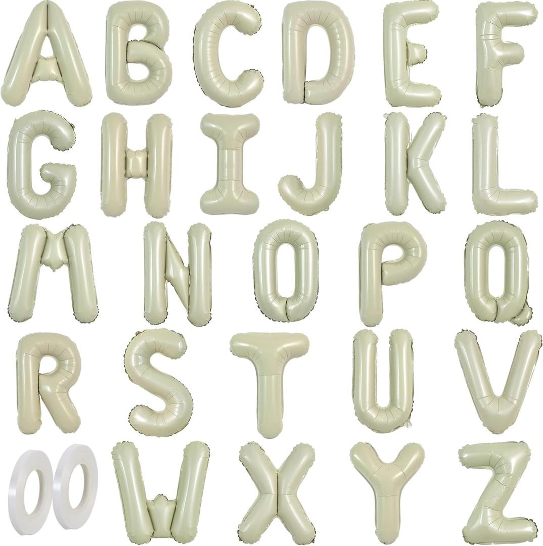 TONIFUL 52 Pcs 16 Inch Cream Green Letter A-Z Balloons, Custom Phrase Mylar Foil Alphabet Letter DIY Personalized Phrase Banner for Birthday Anniversary Celebration Graduation Party Supplies Decor