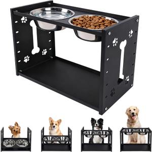 FORUP All-Metal Elevated Dog Bowls, Heavy Duty Cold-Rolled Steel Frame, 6-Height Adjustable Raised Feeder Stand with 2 Stainless Steel Bowls, Anti-Slip Rubber Feet for All Breeds (2.5"-12.2")