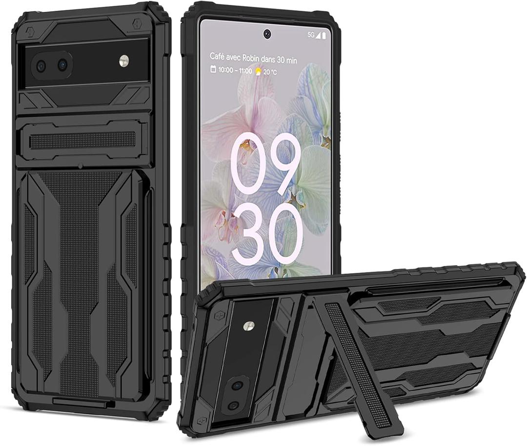 Case for Pixel 6A Case, Google 6A GB62Z Case with Wallet Cover Detachable Card Holder, Built-in Kickstand Shockproof Protective Phone Cover for Google Pixel 6A Black