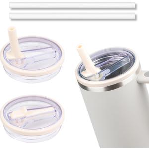 40 oz Tumbler Flip Straw Lid Compatible with Stanley Cup 40oz Tumbler Tumbler Cover Compatible with Stanley Cup Quencher (Cream White, 2 Pack)