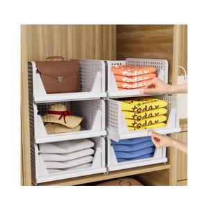 CTSNSLH 5 Pack Closet Organizers Storage Box, Closet Storage Stackable Storage Bins, Plastic Drawer Basket for Wardrobe Cupboard Kitchen Bathroom Office, White