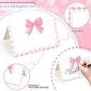 150 Pcs Pink Bow Place Cards Pink Gingham Party Decoration 3.5 x 2" Coquette Tented Name Cards with Scalloped Edge Cute Blank Seating Card for Baby Shower Birthday Wedding Party Table Setting Supplies