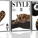 3Pcs Fashion Leopard Print Canvas Wall Art Cheetah Paintings Wall Decor Stylish Lucky 8 Ball Posters Prints College Style Room Aesthetic Pictures for Girls Bedroom Apartment Dorm Decoration Unframed (Brown and Black)