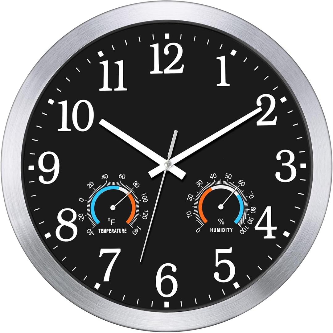Caysie 16 Inch Large Outdoor Clocks Waterproof with Thermometer Combo-Black