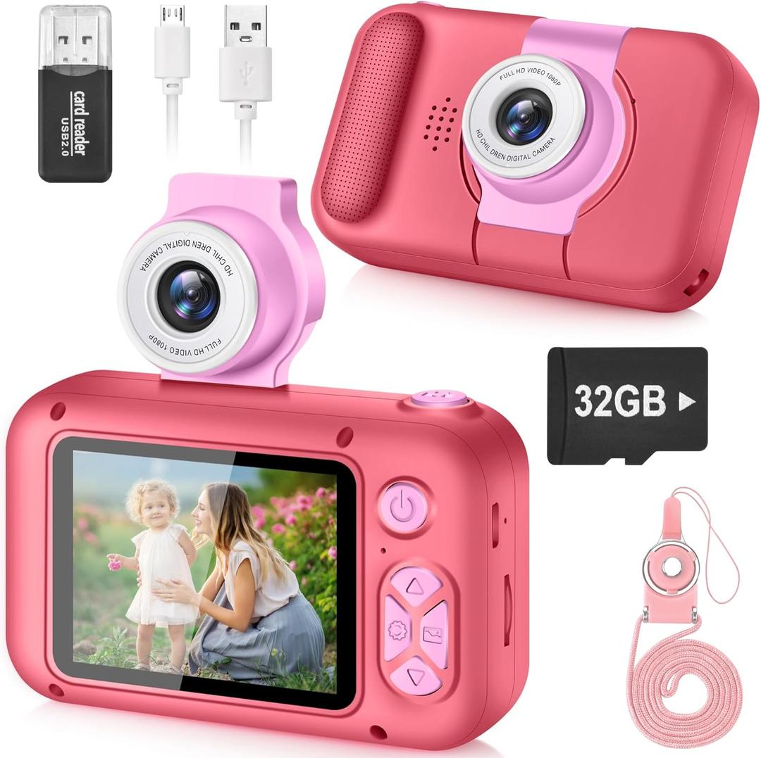 Kids Camera, Toddler Kid Digital Camera with 180Flip Lens & 2.4in IPS Screen, Birthday Festival Gifts Present Toy for 4 5 6 7 8 9 10 11 Year Old Girls/Boys, 32 GB Card Included, X101 (Rose Red) Kids Camera, Toddler Kid Digital Camera with 180Flip Lens & 2.4in IPS Screen, Birthday Festival Gifts Present Toy for 4 5 6 7 8 9 10 11 Year Old Girls/Boys, 32 GB Card Included, X101 (Rose Red)