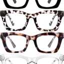 CCVOO +1.0 Oprah Style Reading Glasses for Women, Eyeglasses, Blue Light Readers for Women, Computer Eye Glasses, Cheaters (Black + Leopard + Tortoiseshell+ Clear)