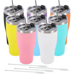 Dongni 30 oz Tumbler with Lid and Straw, Powder Coated Tumbler, Stainless Steel Tumblers Bulk, Insulated Vacuum Double Wall Coffee Travel MugMix 6 pack
