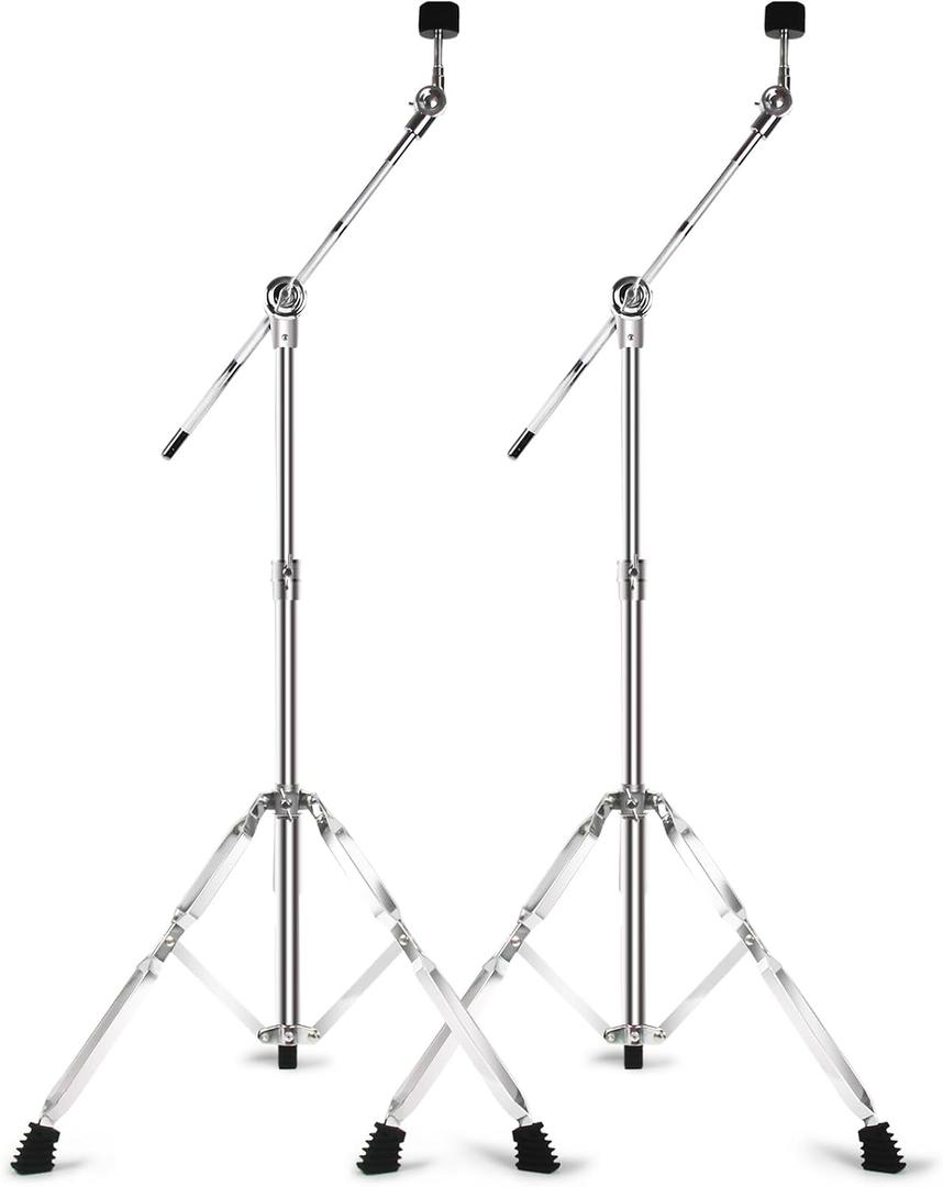 2 Pack Boom Cymbal Stand, Adjustable Cymbal Stand for Drum Hardware Percussion Mount Holder Gear Set Drum Hardware Set for Mounting Crash, Ride, Splash Cymbals, Double Braced Legs with Rubber Feet