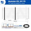 Muzata 5-10FT Modular Black Cable Railing Kit 42 Inch 2 Level Post Kit Complete Set Cable Railing System for Decks Length Adjustable Easy DIY with Paper User Guide (No Handrail) RWS1 BH4L