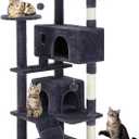 DUMOS 54-inch Indoor Cat Tree Tower –Multi-Level Pet House for Large Cats with 2 Condos, Scratching Posts, Round Platform, Small Ladder, and Toys – Perfect for Cats of All Ages, Dark Grey