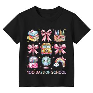 100 Days of School Shirt for Kids School Tshirt-Toddler Happy 100th Day Short Sleeve Boys Girls Gift Tees Tops (Black)3T