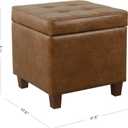 HomePop Square Tufted Storage Ottoman - Distressed Brown Faux Leather Small, 17.5"D x 17.5"W x 17.5"H