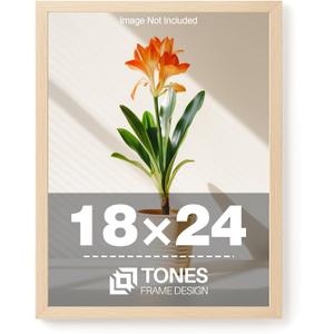 TONES FRAME DESIGN 18x24 Frame Natural Solid Wood Veneer 18 x 24 Poster Frame with Shatterproof Plexiglass, Wall Hanging Modern Wooden Picture Frames 24x18 for Home Office Decor