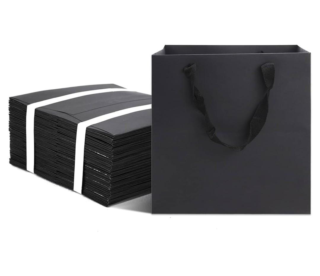 HUAPRINT Black Paper Bags with Handles,Gift Bags Bulk 12 Pack,10x10x10inch Large Square Size,Paper Shopping Bags, Kraft, Party, Favor, Birthday,Goody, Take-Out, Merchandise, Retail Bags