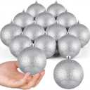 Leitee 16 Pcs 3.15 Inch Christmas Ball Ornaments Large Glitter Christmas Balls Decorations Shatterproof Xmas Tree Ornaments with Hanging Loop for Holiday Festival Party Wreath Home Decor (Silver)