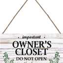 Owner's Closet Wooden Sign 6x12 Inch, Rustic Hanging Closet Sign, Farmhouse Wall Art for Home Indoor Bedroom & Closet Door Decor