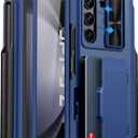 for Samsung Galaxy Z Fold 5 Case & S Pen Holder & Hinge Protection & Camera Cover, Built-in Card Holder & Screen Protector, Durable Multifunctional Wallet Phone Case for Z Fold 5 2023, Blue