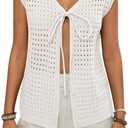 Women's 2026 Summer Short Sleeve Cardigan Sweater Tops Hollow Out Tie Front Y2k Crochet Vest Knit Beach Cover Ups (S)
